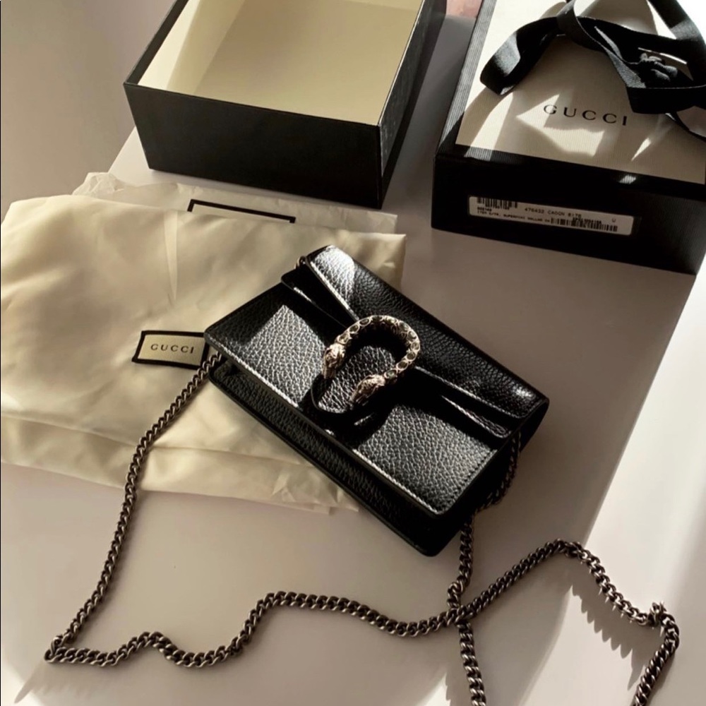 Gucci Dionysus Super Mini Black Grained Leather - Picture 1 of 16